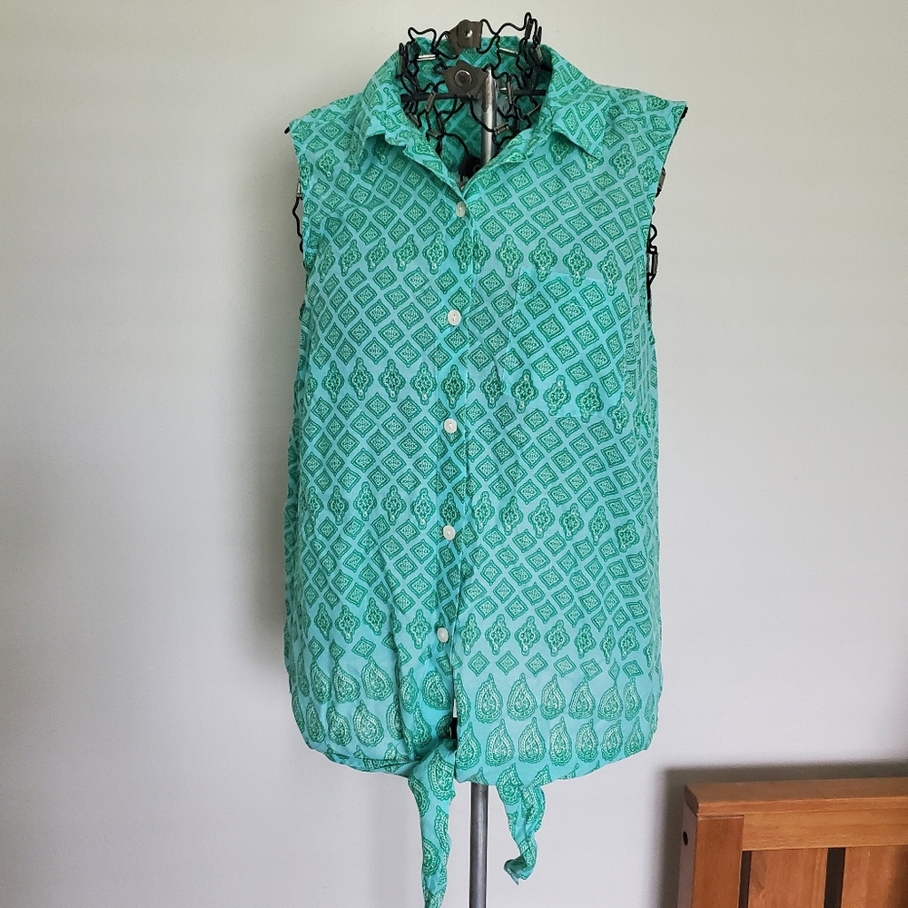 J Jill Summer Top Sleeveless Blouse Tie Waist Size XS